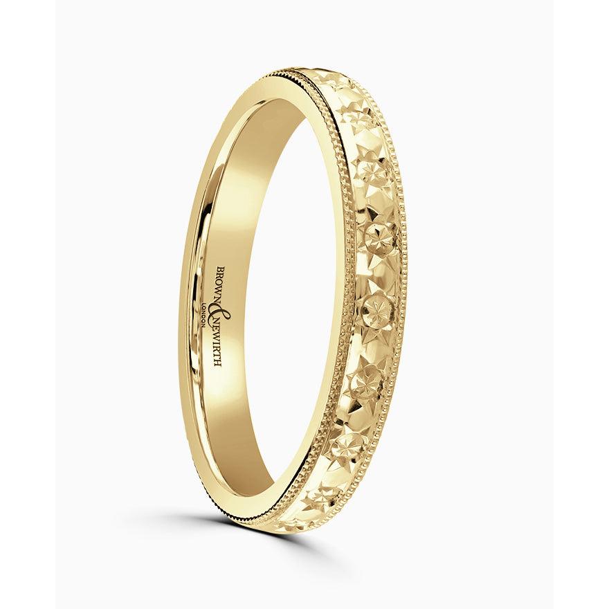 9ct Yellow Gold 3mm dia cut pattern wedd band