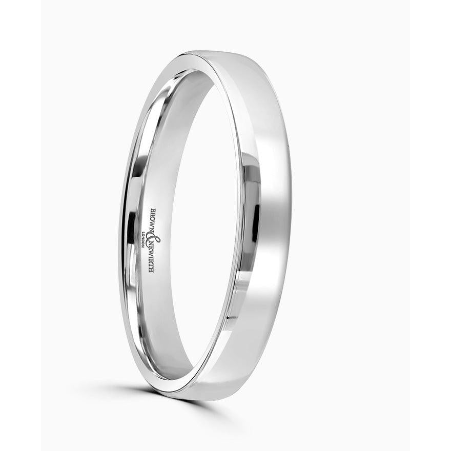 18ct White Gold 3mm dropped edges wedd band