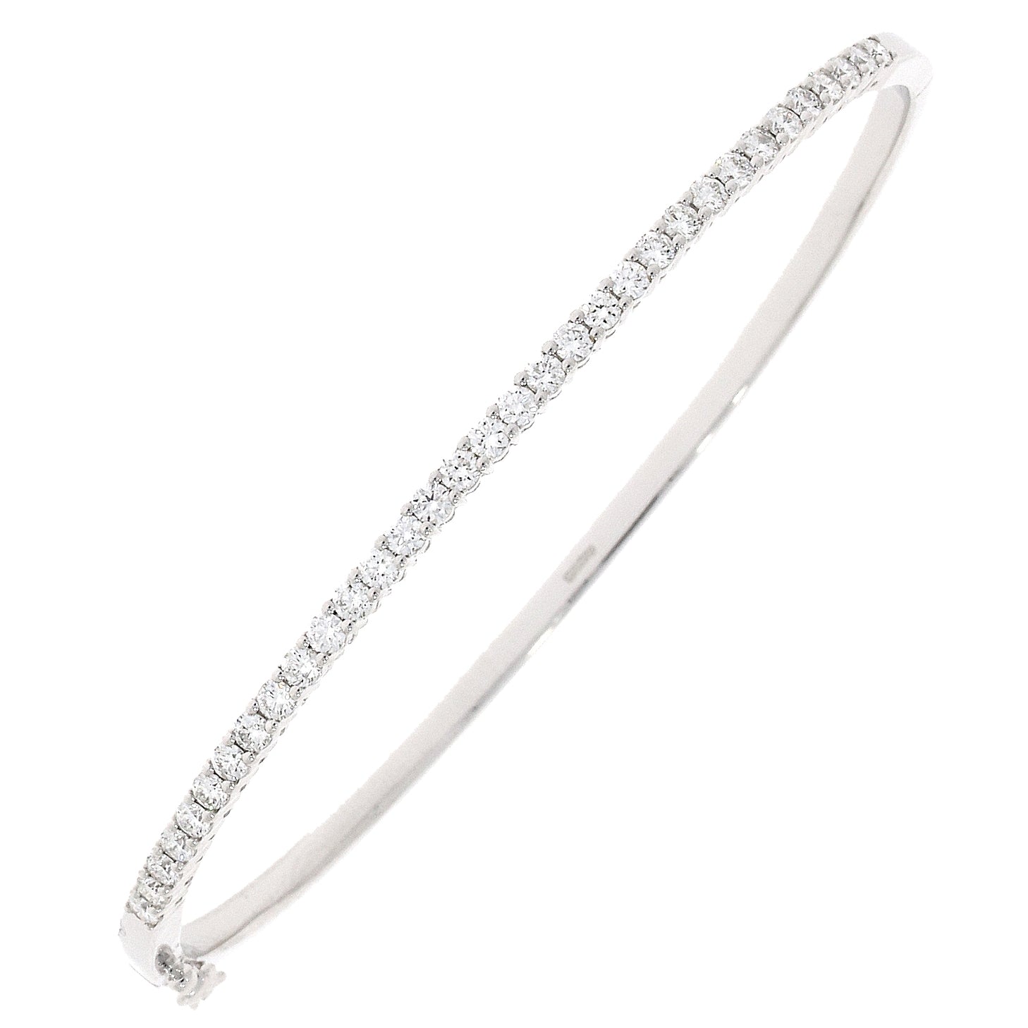 18ct white gold 33 stone round brilliant cut diamond claw set hinged bangle