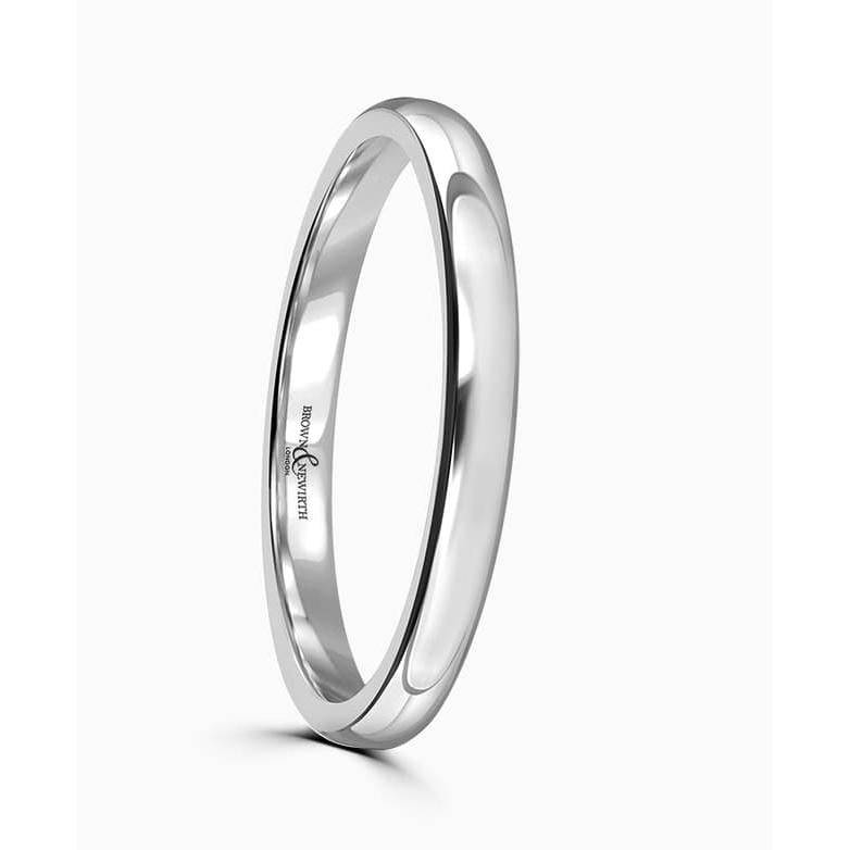 18ct white gold Rolled Edge Wedding Ring light guage 2mm width