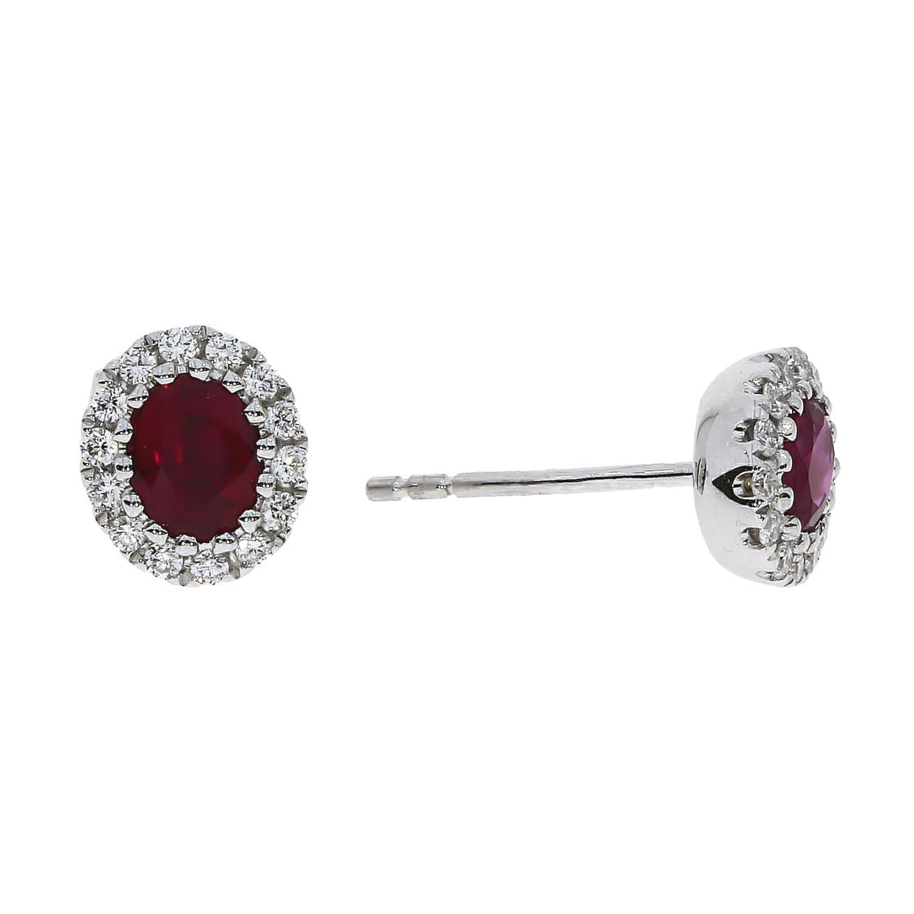 18ct White Gold Ruby & Diamond Cluster Stud Earrings