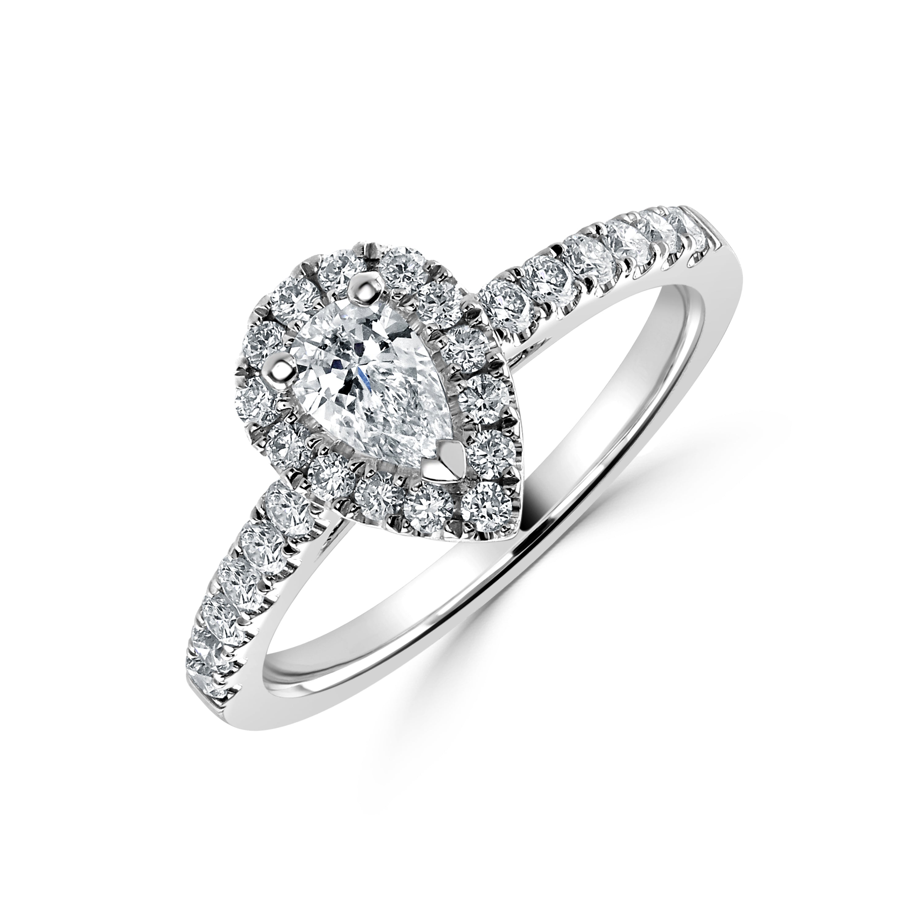 Platinum Pear Shaped Halo Cluster Ring with Diamond Shoulders