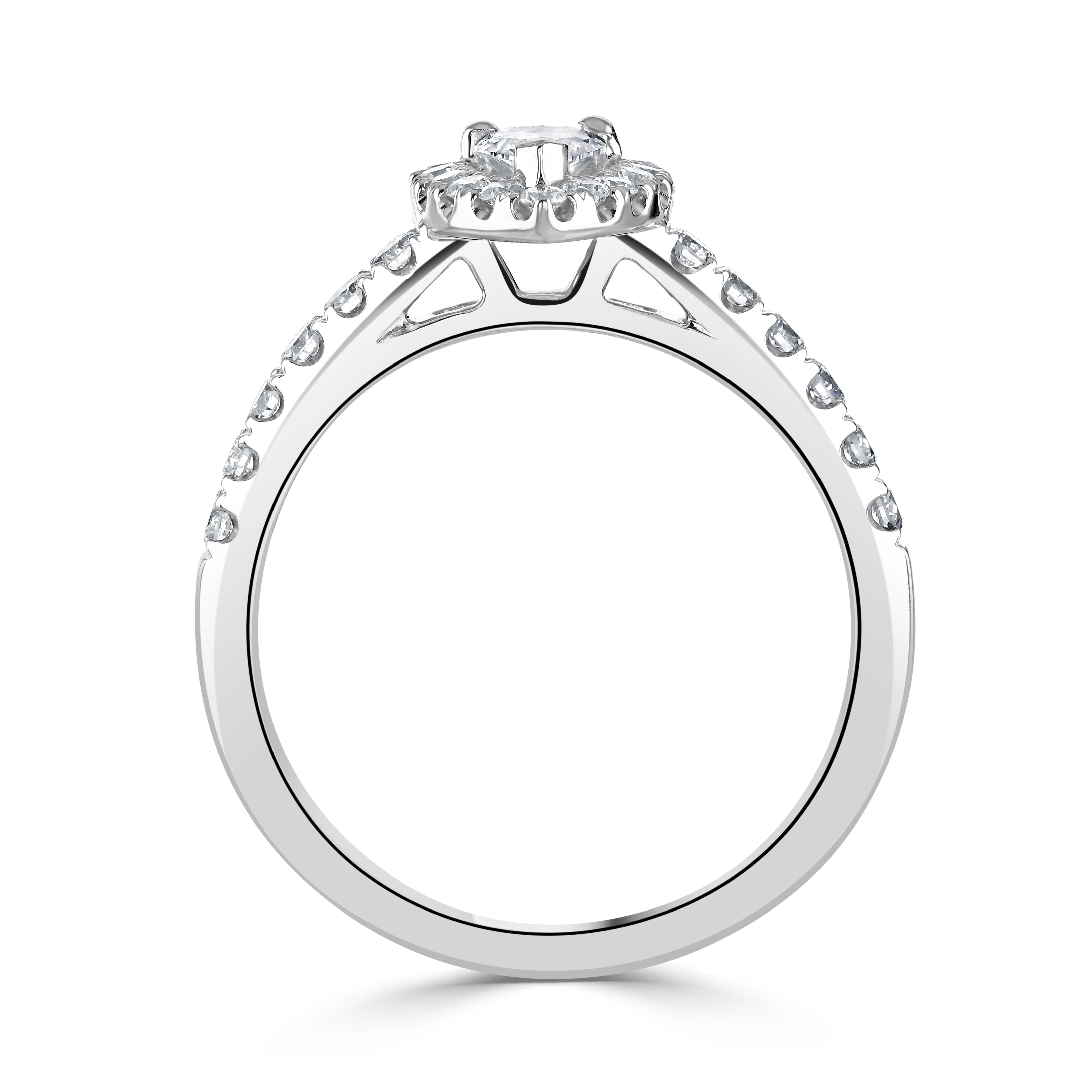 Platinum Pear Shaped Halo Cluster Ring with Diamond Shoulders