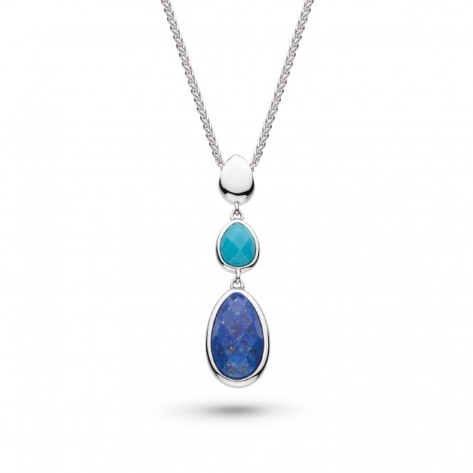 Silver Coast Pebble Azure Lapis Lazuli & Magnesite Trio Droplet 18" Necklace