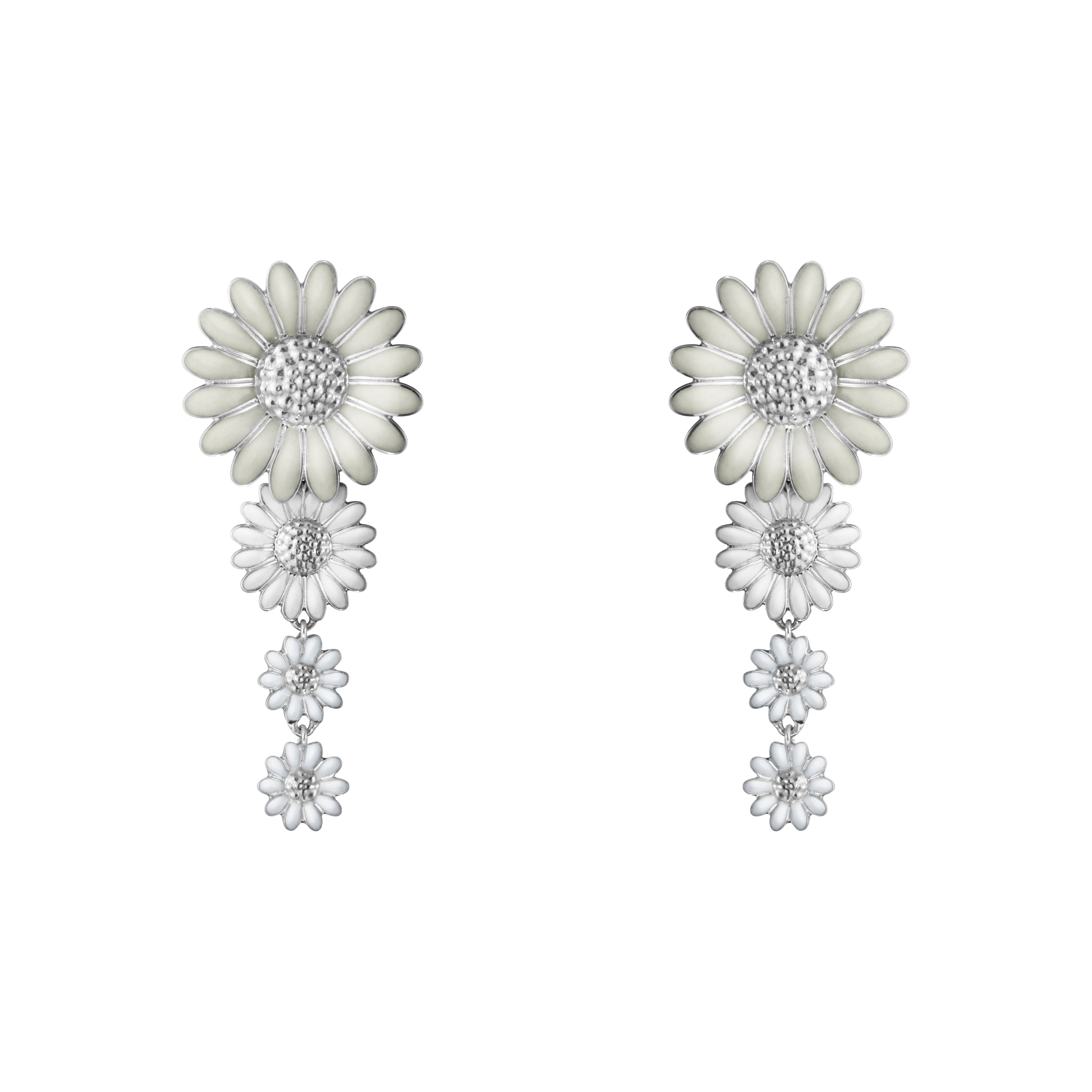Silver Daisy Medium Drop Earrings