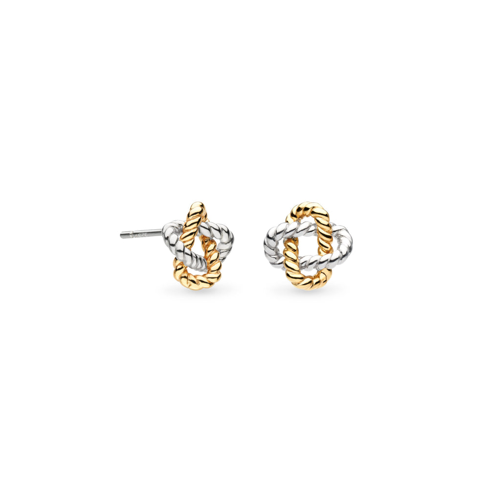 Silver & Yellow Gold Plated Marina Rope Knot Golden Stud Earrings