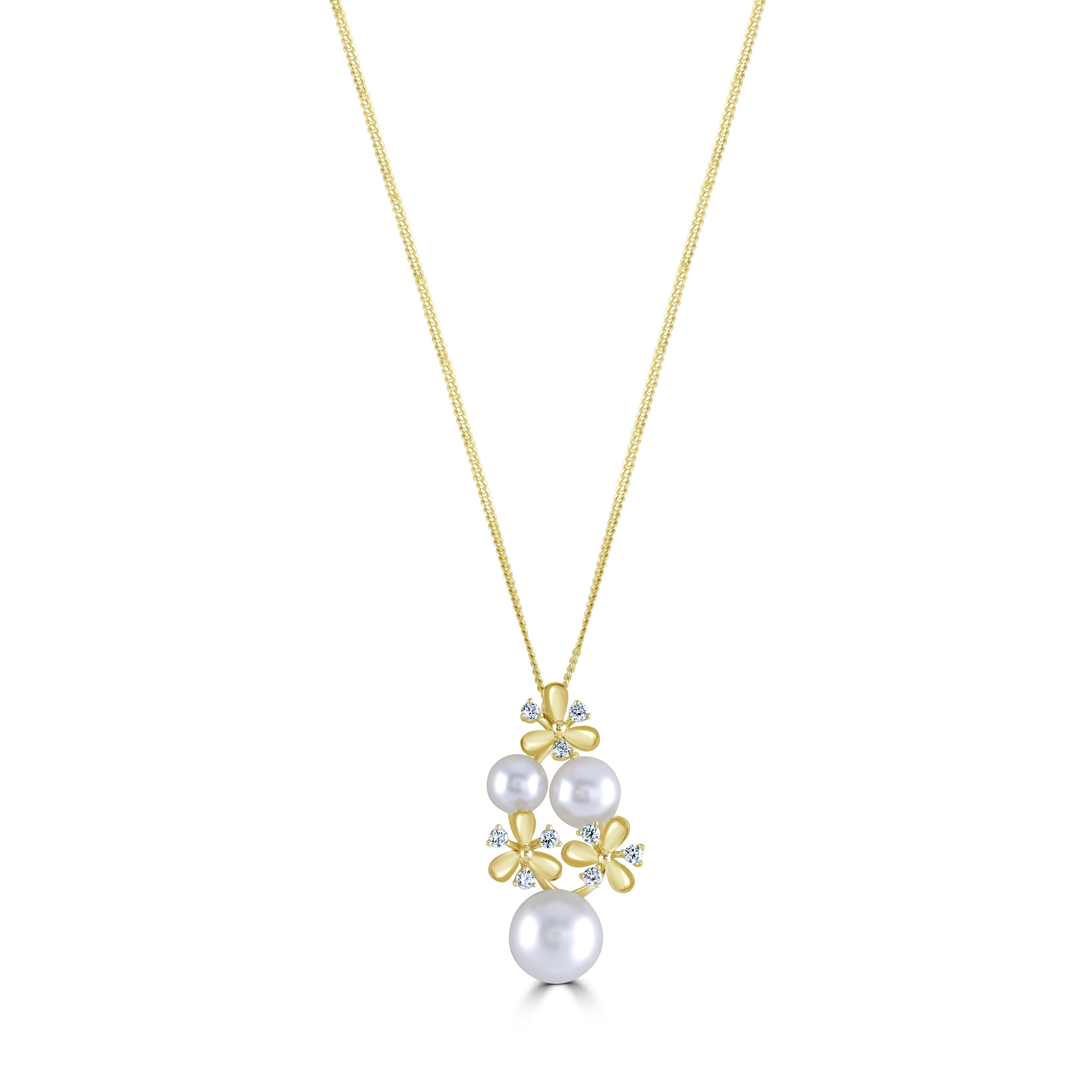18ct Yellow Gold Akoya Pearl & Diamond Flower Pendant