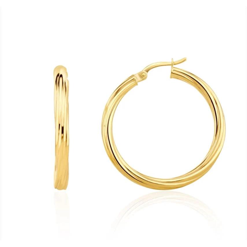 9ct yellow gold twist hoop earrings 30mm