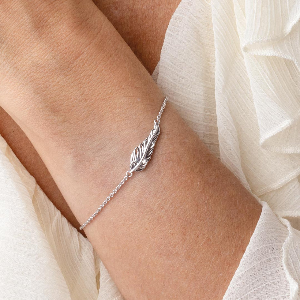 Rhodium Plated Silver Feather Wisp 7.5' Bracelet