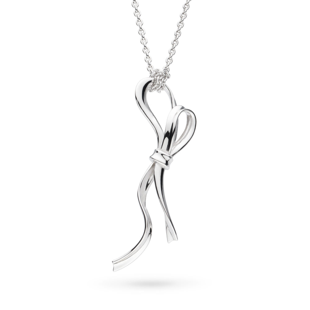 Rhodium Plated Silver Serenity Ribbon Bow Loop Necklace