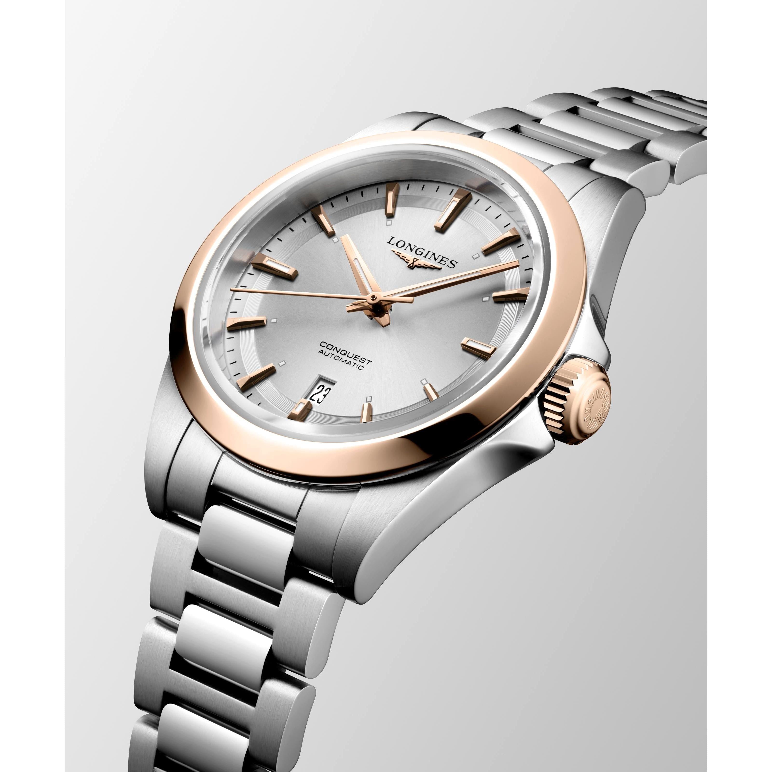 Conquest Sil Dial RGold Cap Bzel Bracelet