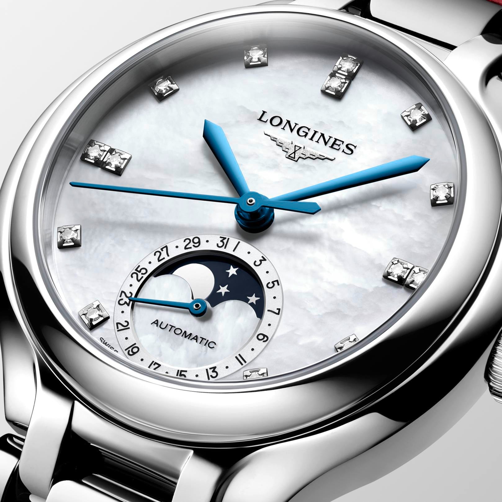 Primaluna moonphase auto mop dia dot ss strap watch