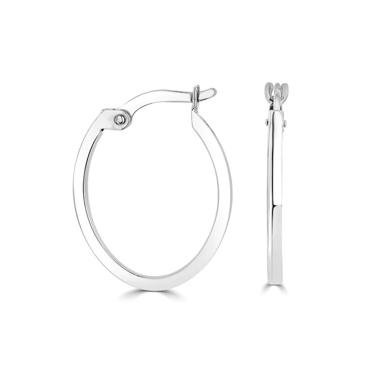 9ct White Gold Oval Hoop Earrings