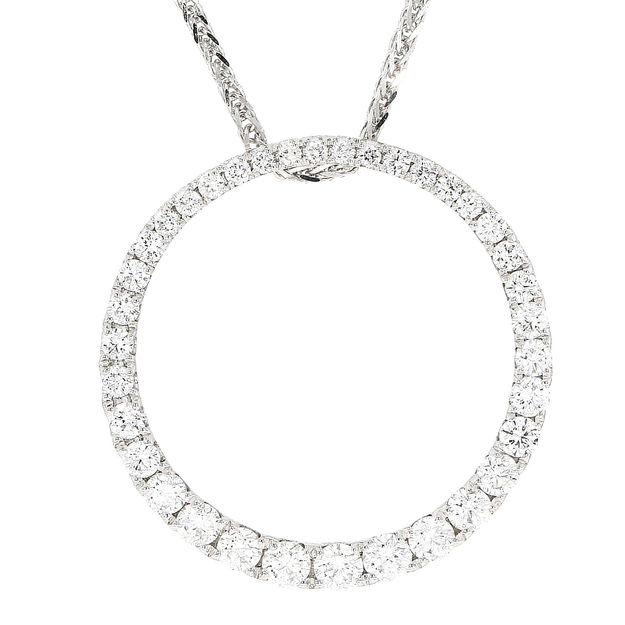 18ct white gold 34 Graduated Diamond Claw Set Circle Pendant and Chain