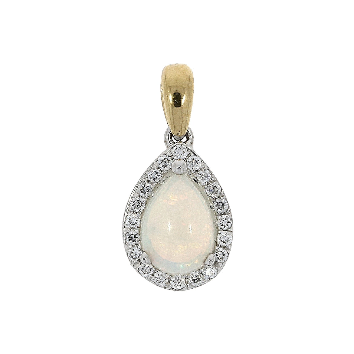 18ct Gold Opal & Diamond Halo Cluster Drop Pendant