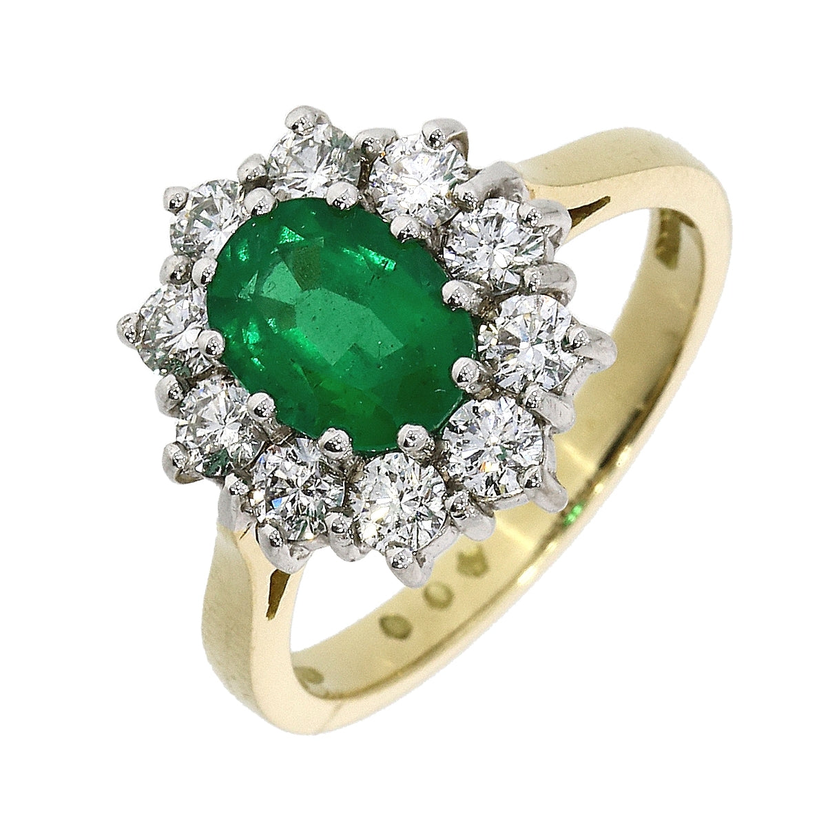18ct Gold Emerald & Diamond Oval Cluster Ring