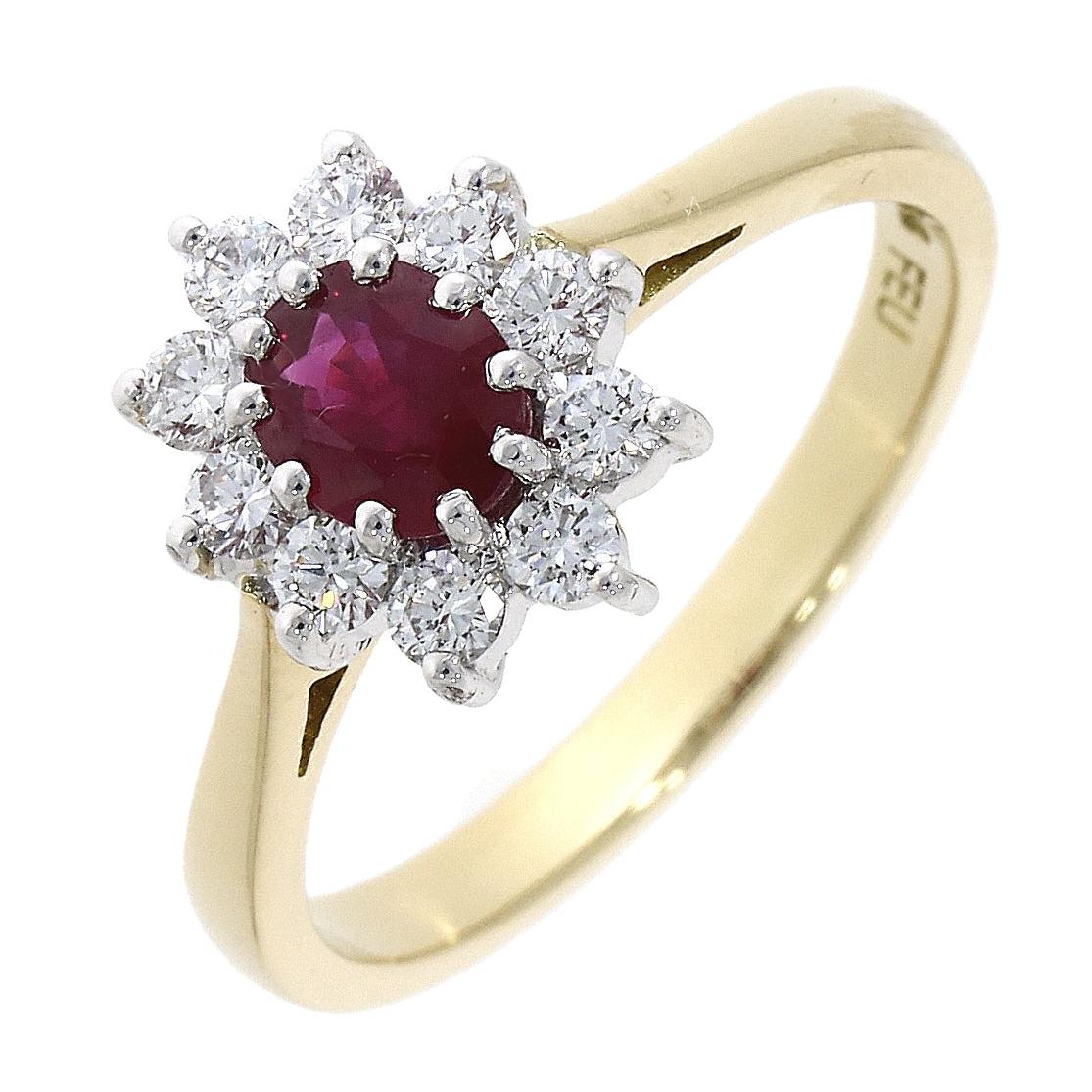 18ct Gold Ruby & Diamond Daisy Cluster Ring