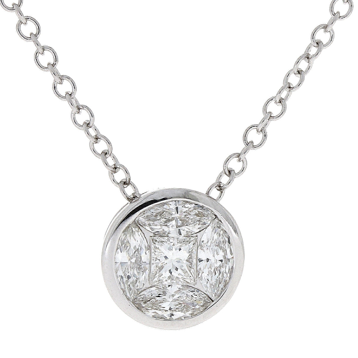 18ct White Gold Diamond Cluster Pendant And Chain