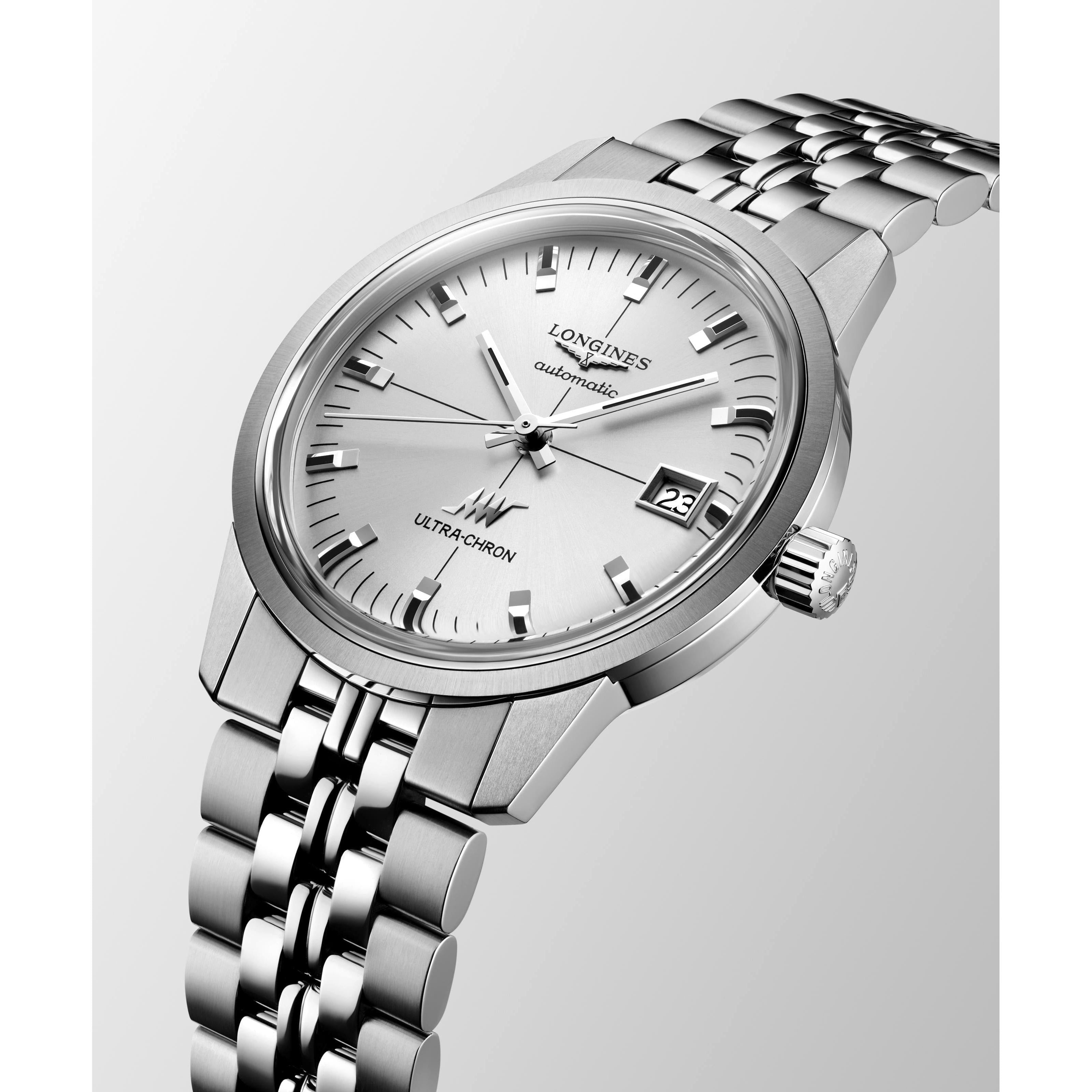 Ultra-Chron Classic Automatic Watch. Silver Dial Black Strap.