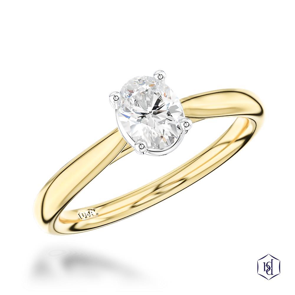 Classic Oval Oval Cut 18ct Yellow Gold Shank and Platinum Head Solitaire Diamond