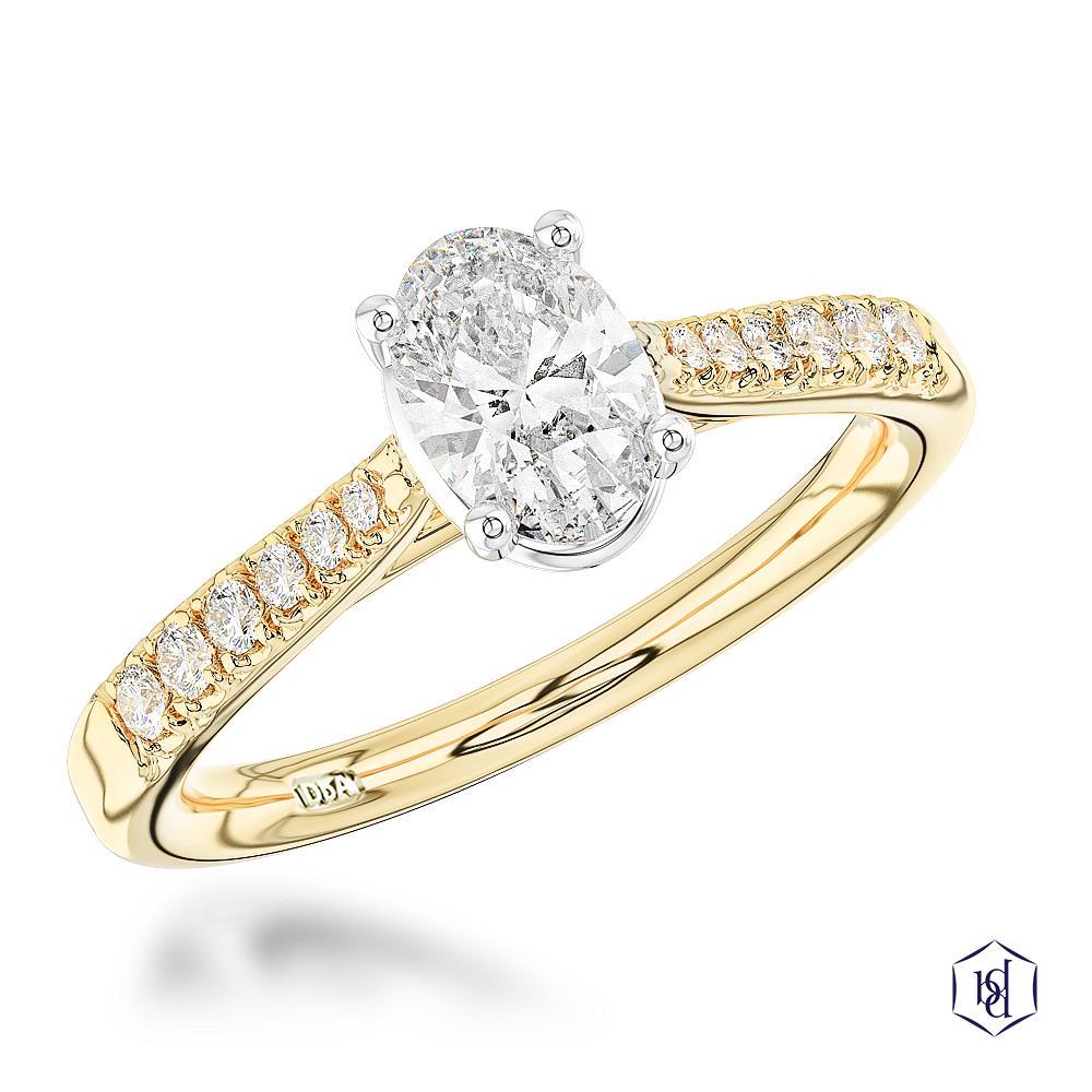 Skye Classic Oval Oval Cut 18ct Yellow Gold Shank and Platinum Head Solitaire Diamond