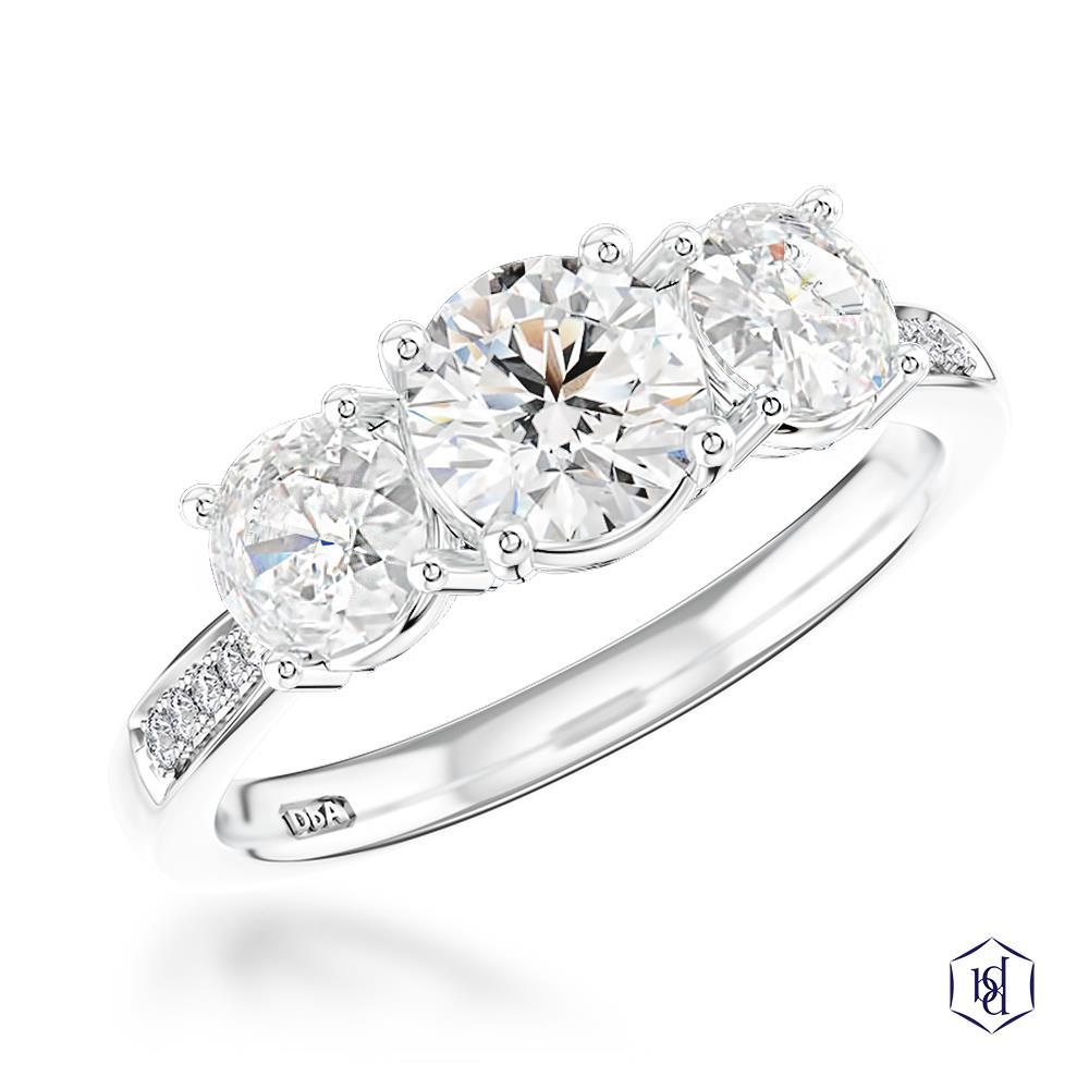 Memoire Three Stone Round Brilliant Cut Platinum Three Stone Diamond