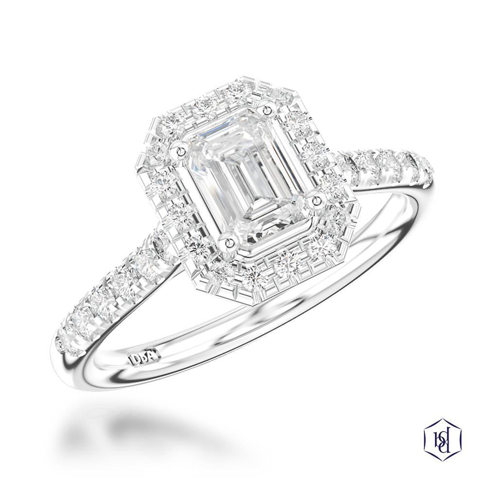 Skye Emerald Emerald Cut Platinum Cluster Diamond