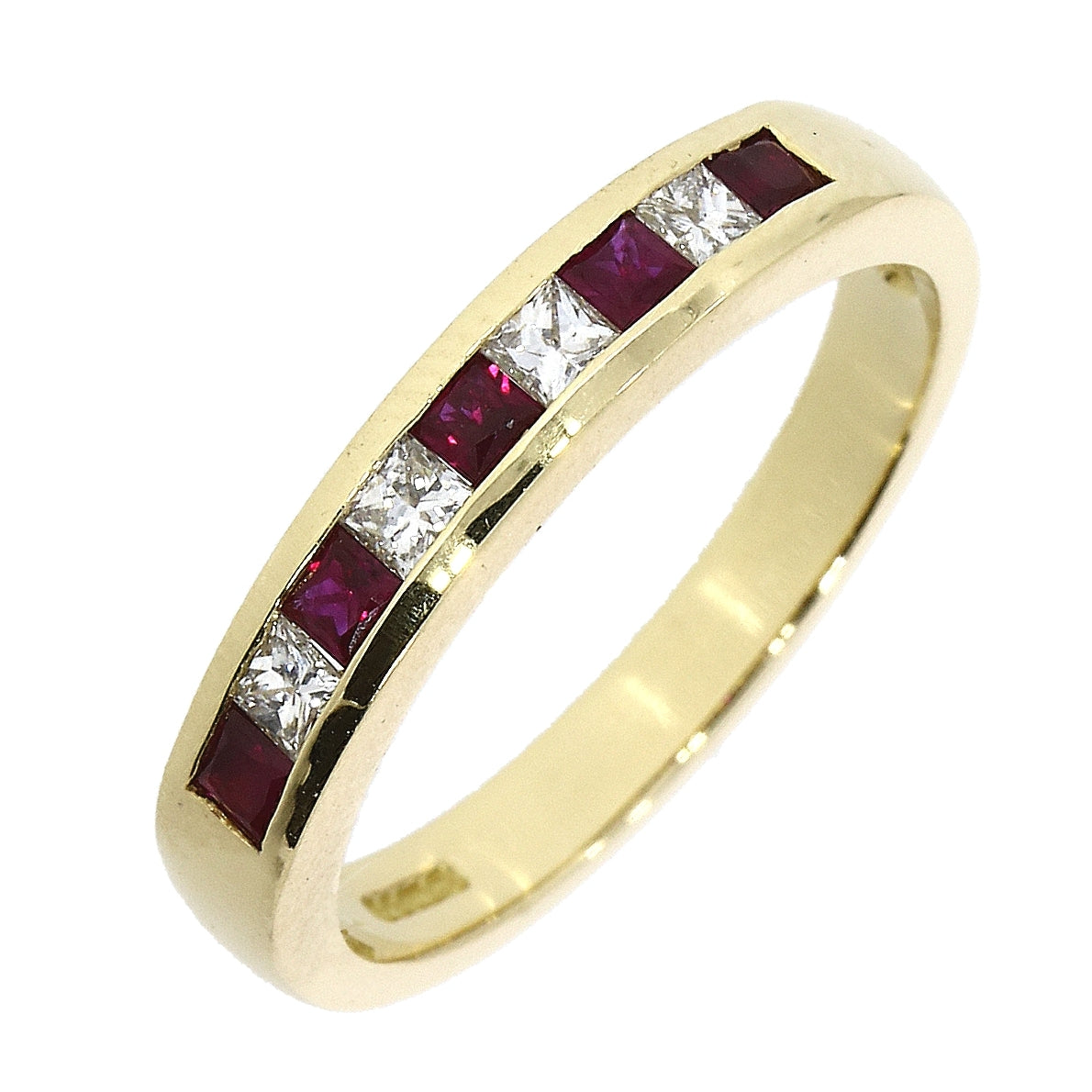 18ct YG Rub/Dia Half ET