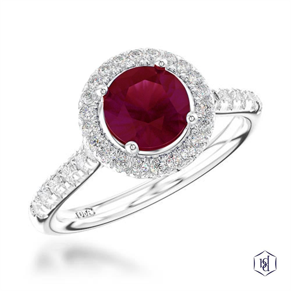 Skye Round Cut Burmese Ruby and Diamond Cluster Ring