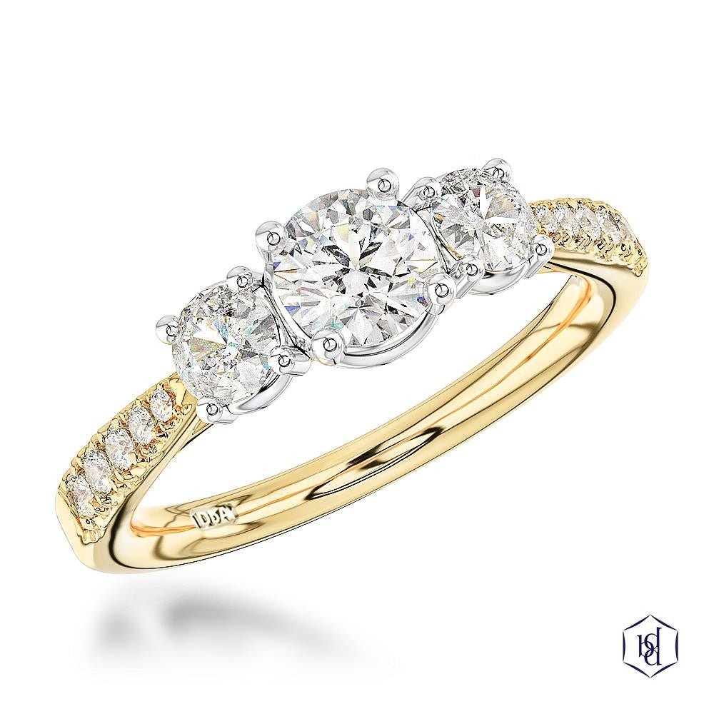 Skye Classic Brilliant Cut 18ct Yellow Gold and Platinum Three Stone Diamond Ring