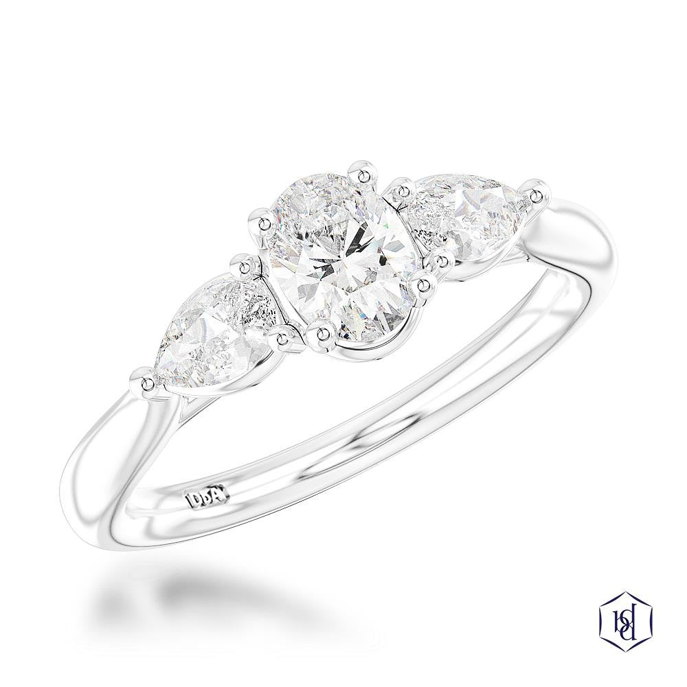 Florentine Oval Cut Platinum Three Stone Diamond Ring