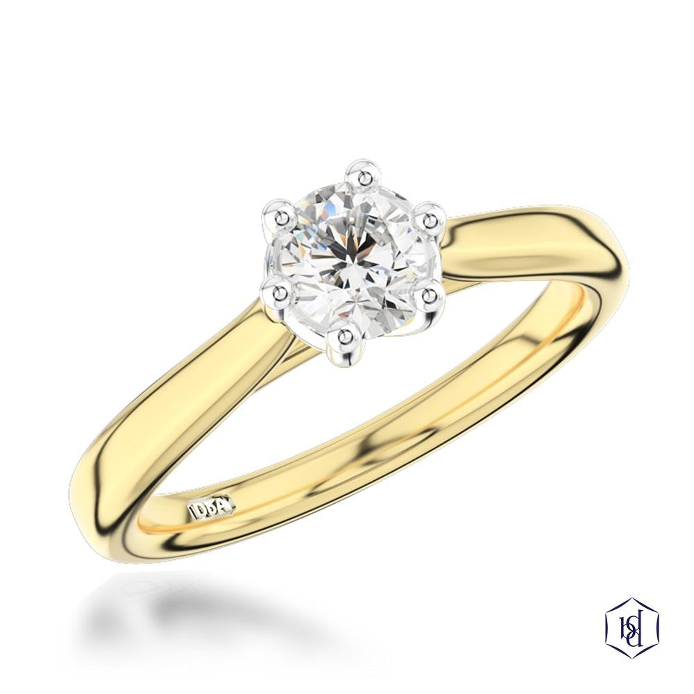 Tulip 6 Claw Brilliant Cut 18ct Yellow Gold and Platinum Solitaire Diamond Ring