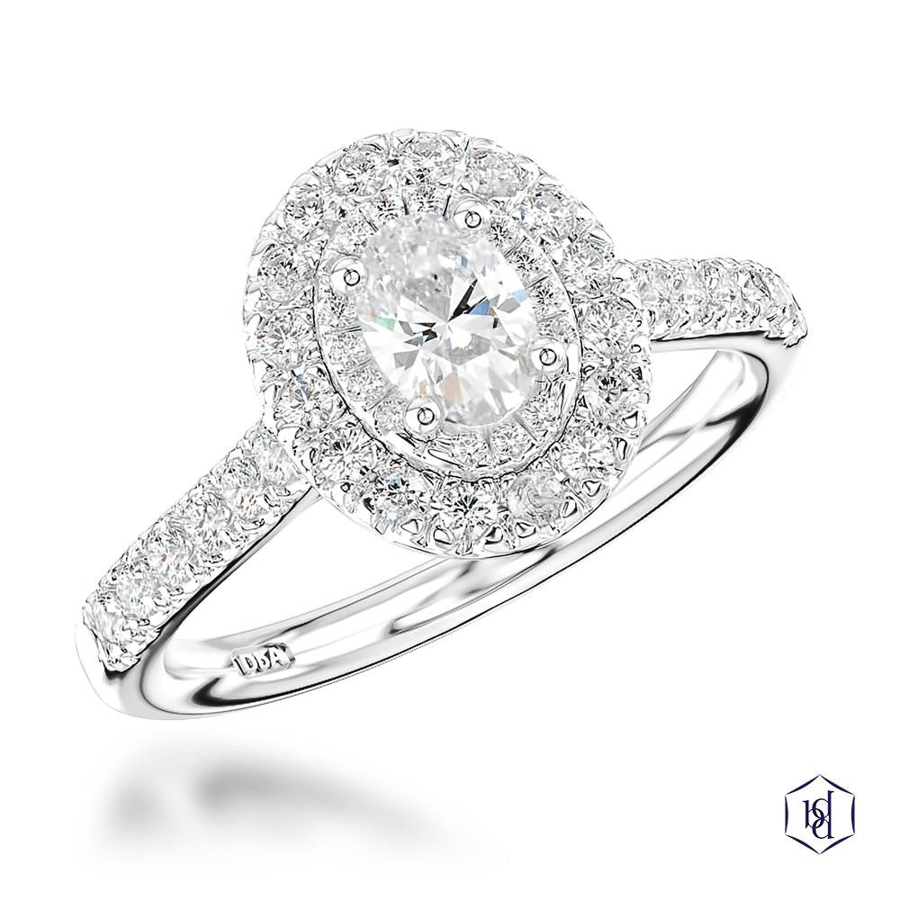 Skye Duo Oval Cut Diamond Platinum Cluster Ring with diamond shoulders