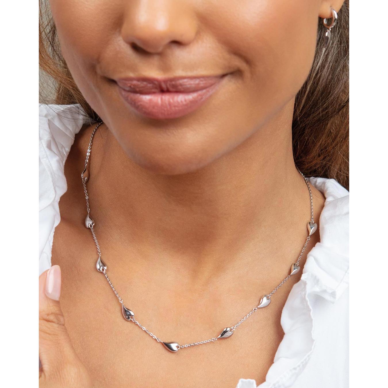 Silver & Rose Gold Plated Desire Kiss Blush Heart Station Necklace