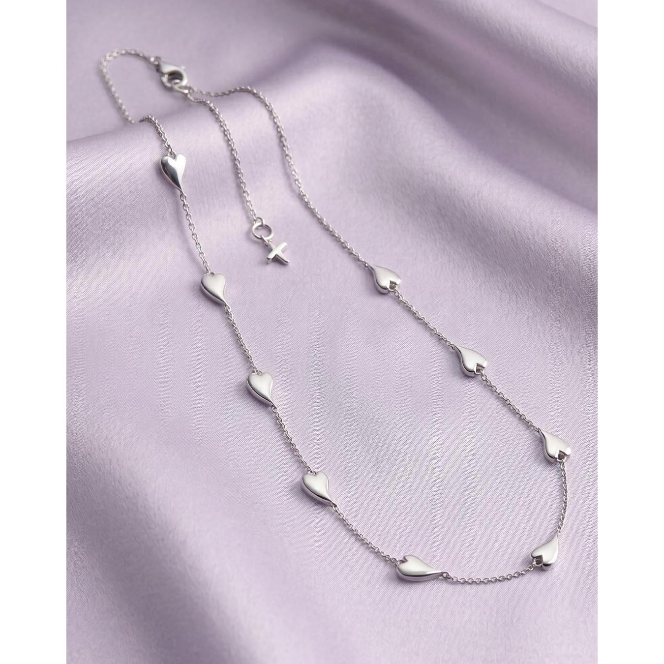 Silver & Rose Gold Plated Desire Kiss Blush Heart Station Necklace