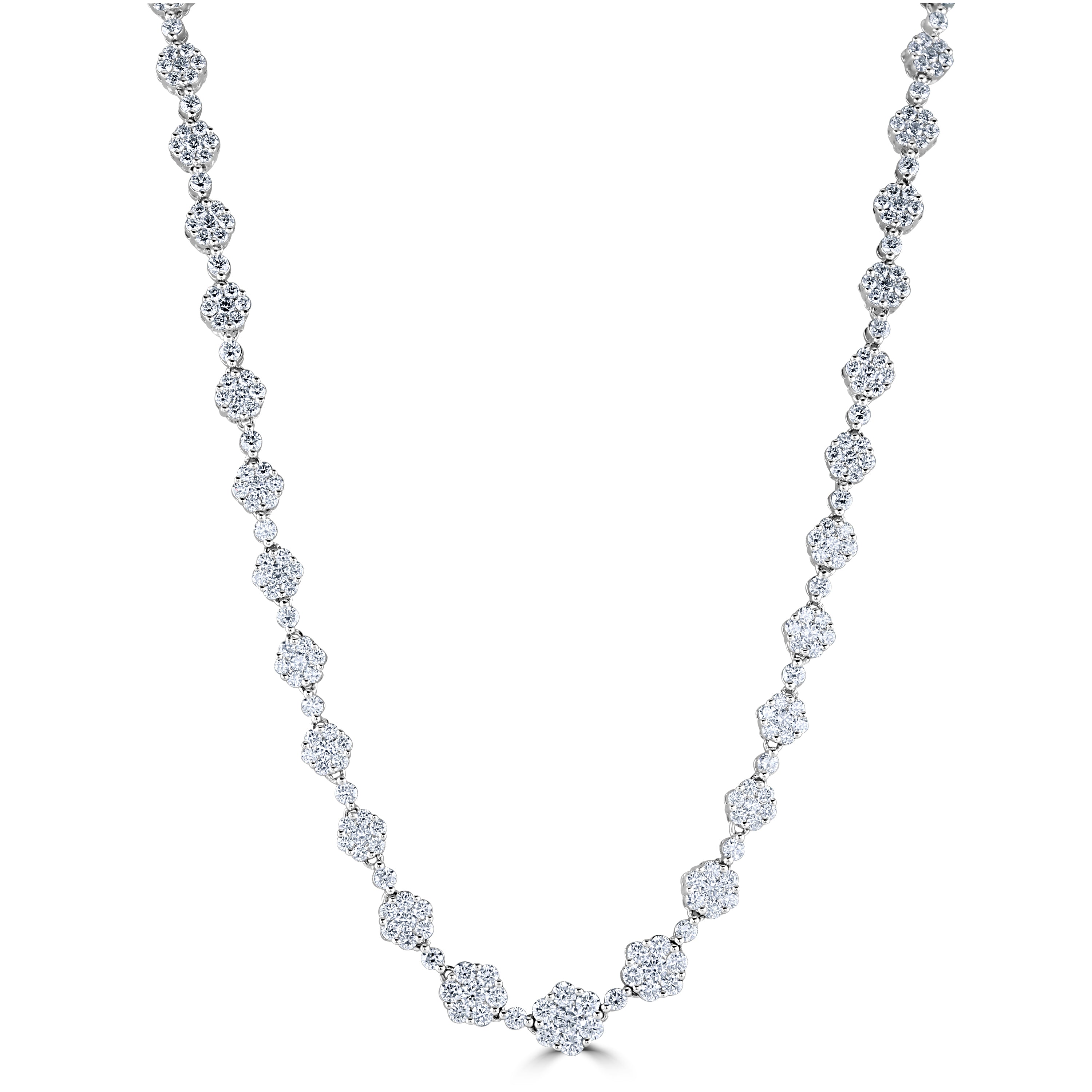 18ct White Gold Graduated Diamond Cluster Necklet