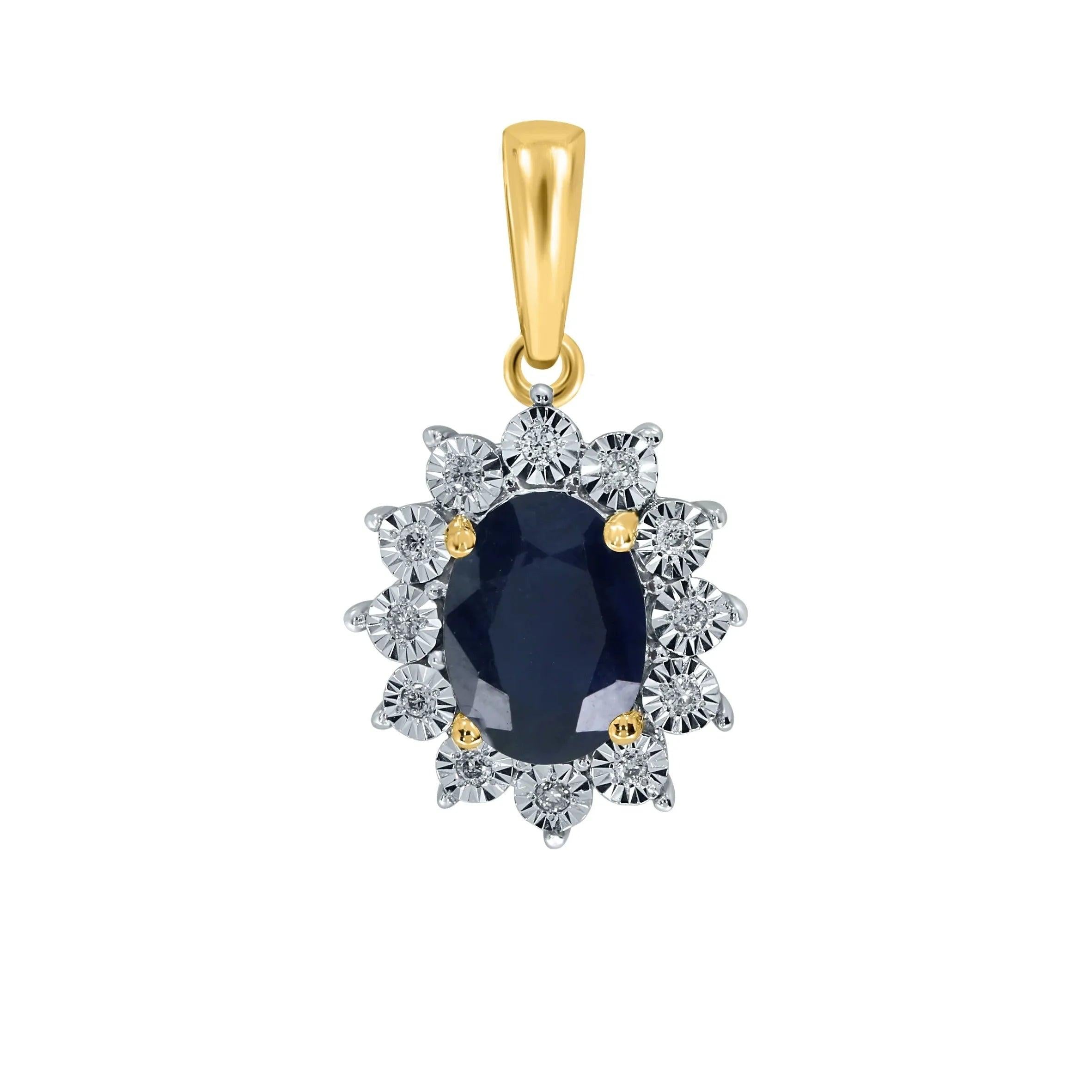 18ct Gold YG Sapp/Dia ov clst P/D