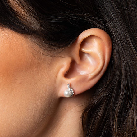 CZ Half Halo Pearl Stud E'rings