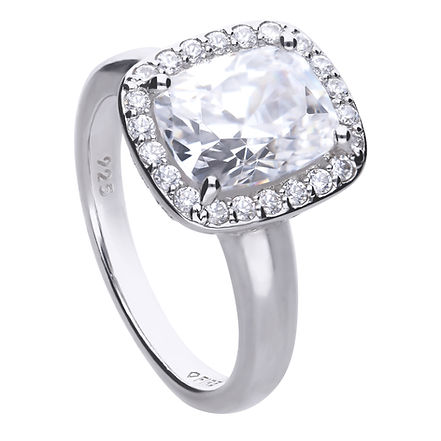 Cushion Cut Zirconia with Halo Surround Cocktail Ring