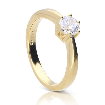 Gold Plated Claw Set 0.75ct Zirconia Solitaire Ring