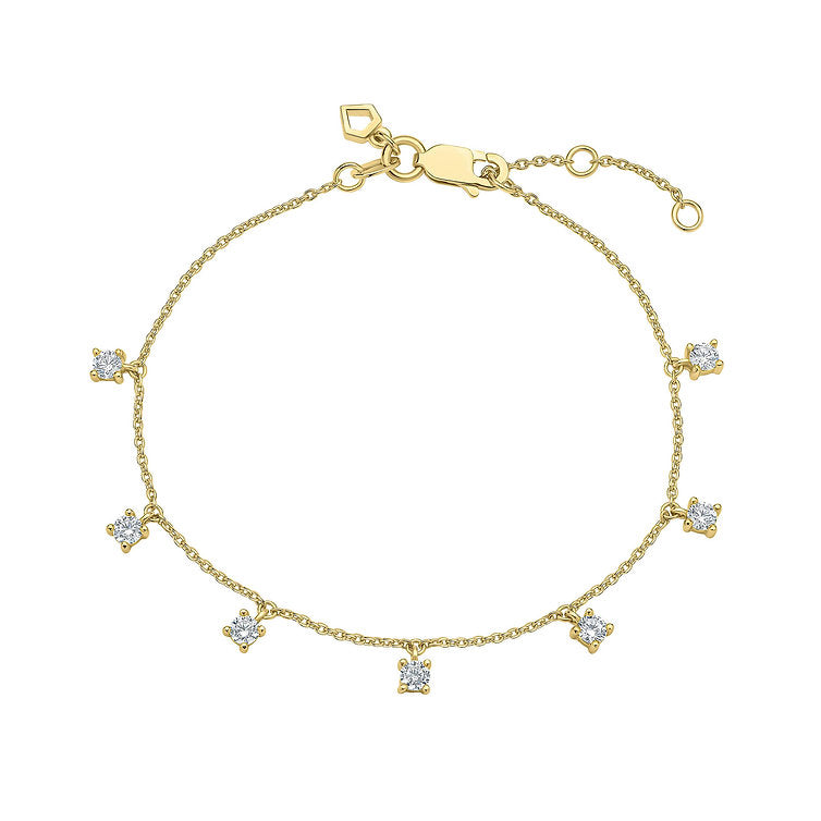 Gold Plated Four Claw Set Zirconia Station Bracelet