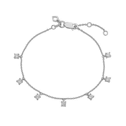 Silver Four Claw Set Zirconia Station Bracelet