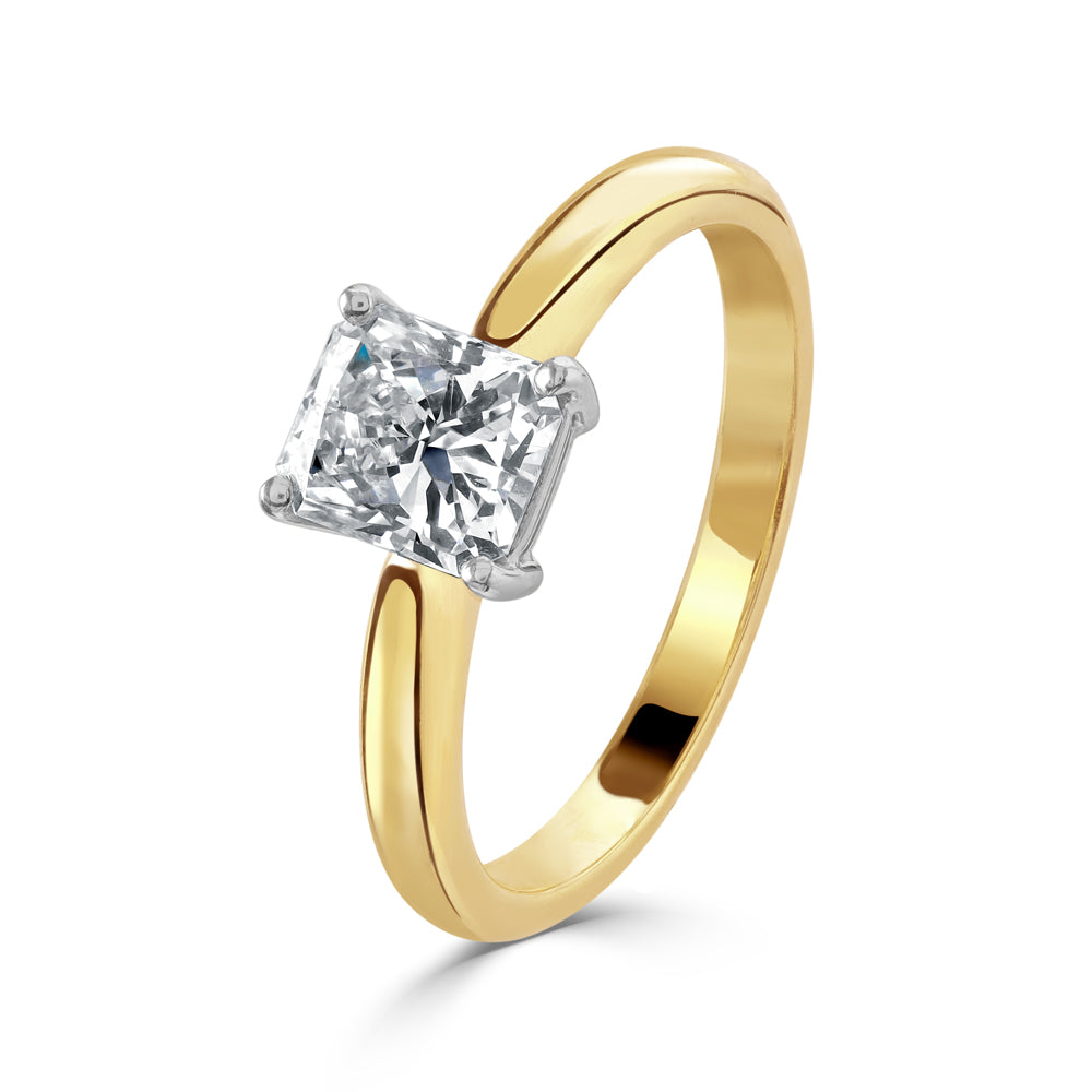 18ct gold & platinum radiant cut solitaire diamond ring
