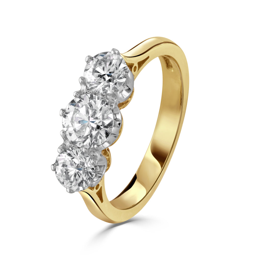 18ct Yellow Gold Round Brilliant Cut Diamond Trilogy Ring