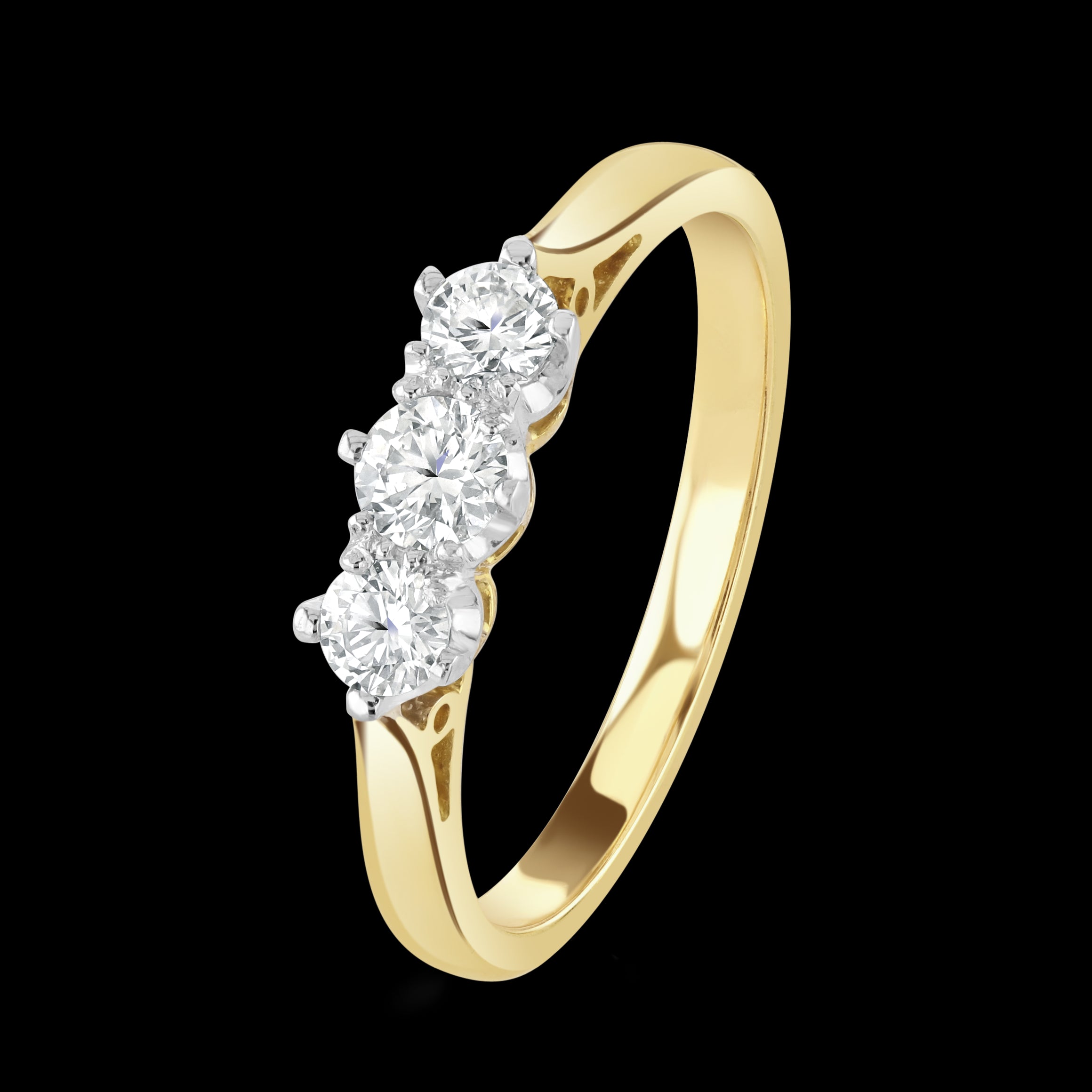 18ct Yellow Gold Round Brilliant Cut Diamond Trilogy Ring
