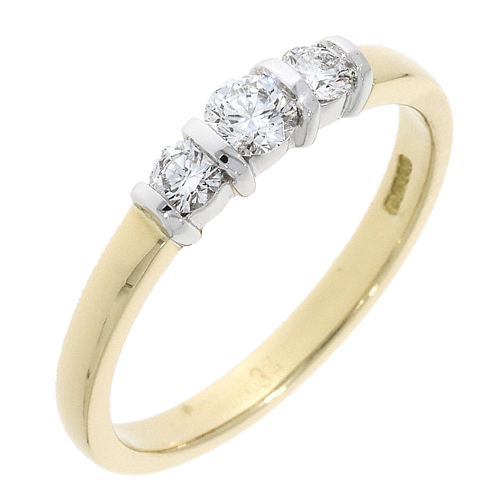 18ct Gold yellow and white gold 3-stone Diamond bar set ring