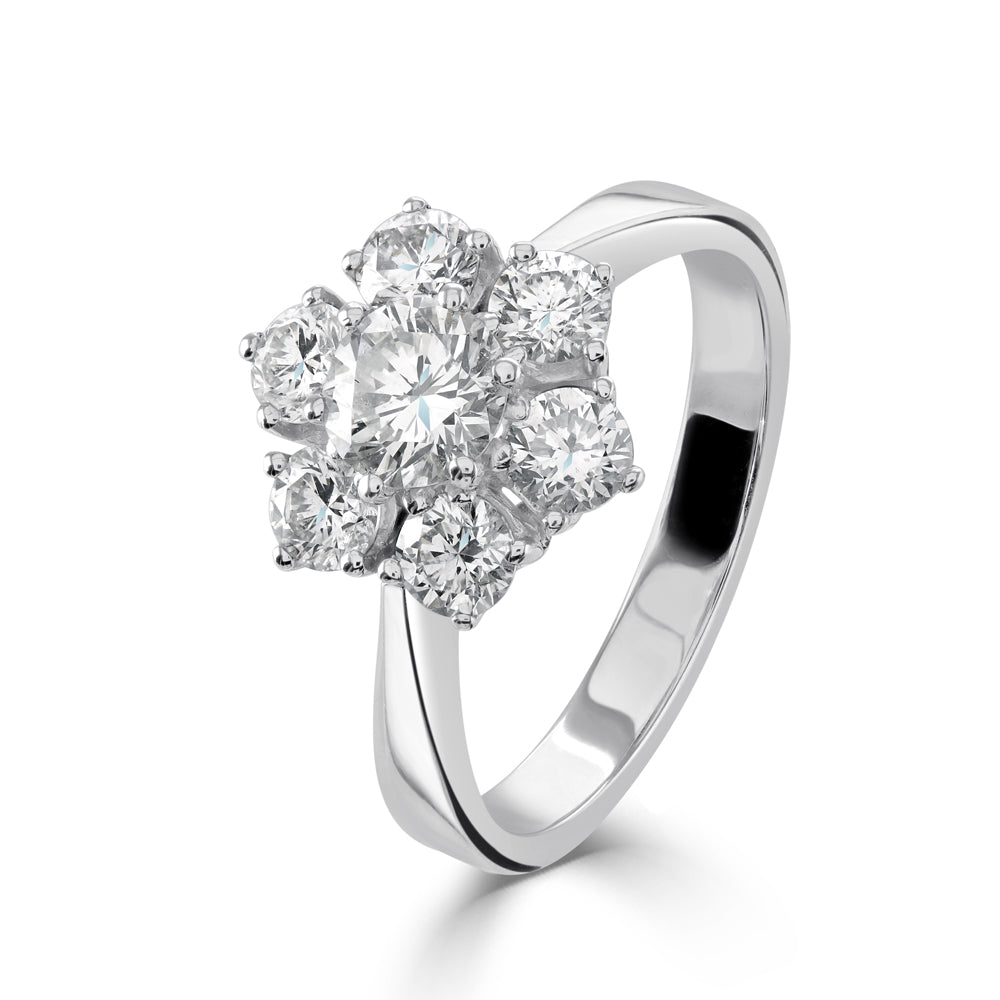 18ct White Gold Roudn Brilliant Cut Diamond Cluster Ring