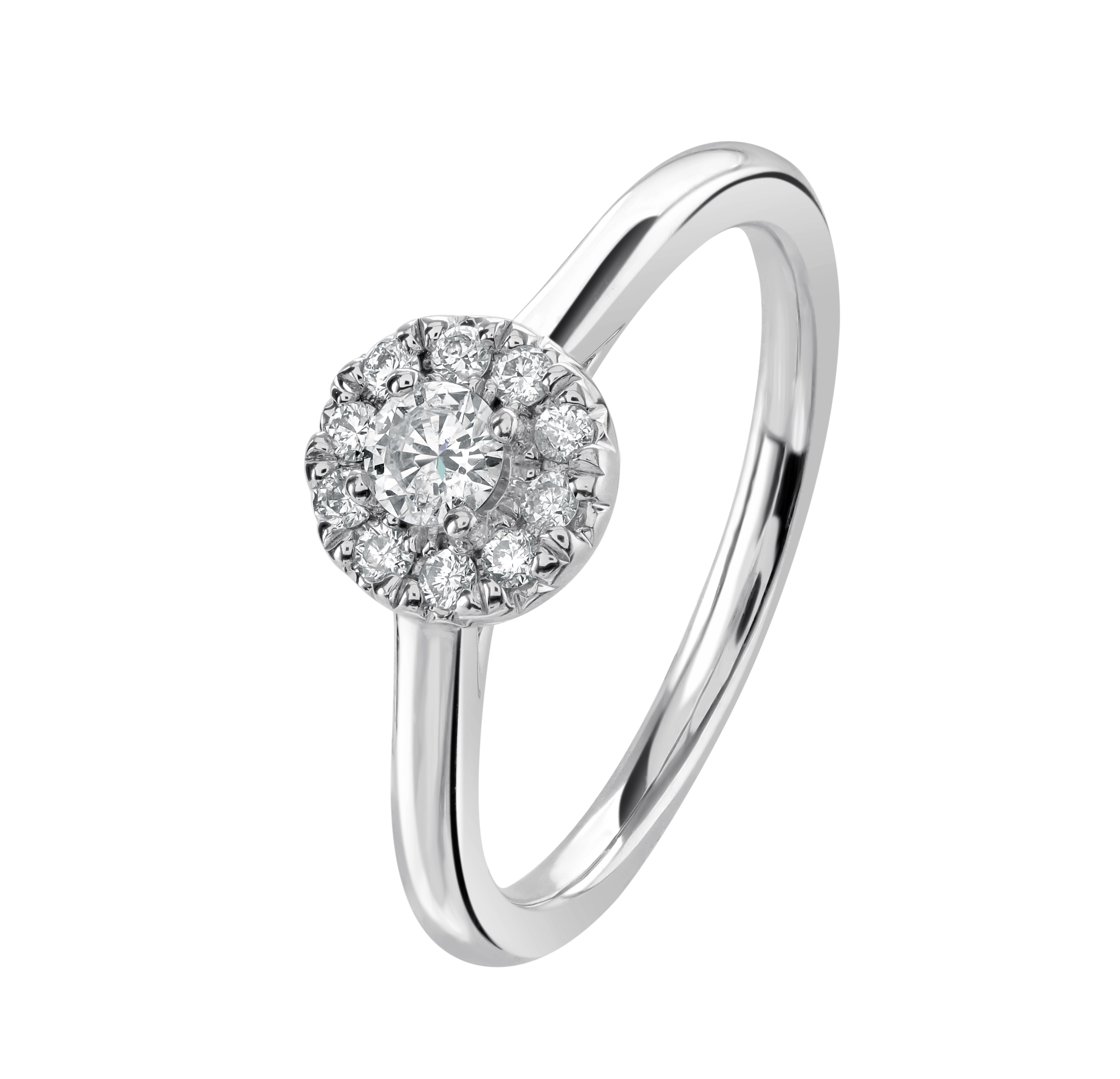 9ct White Gold Round Brilliant Cut Diamond Halo Cluster Ring