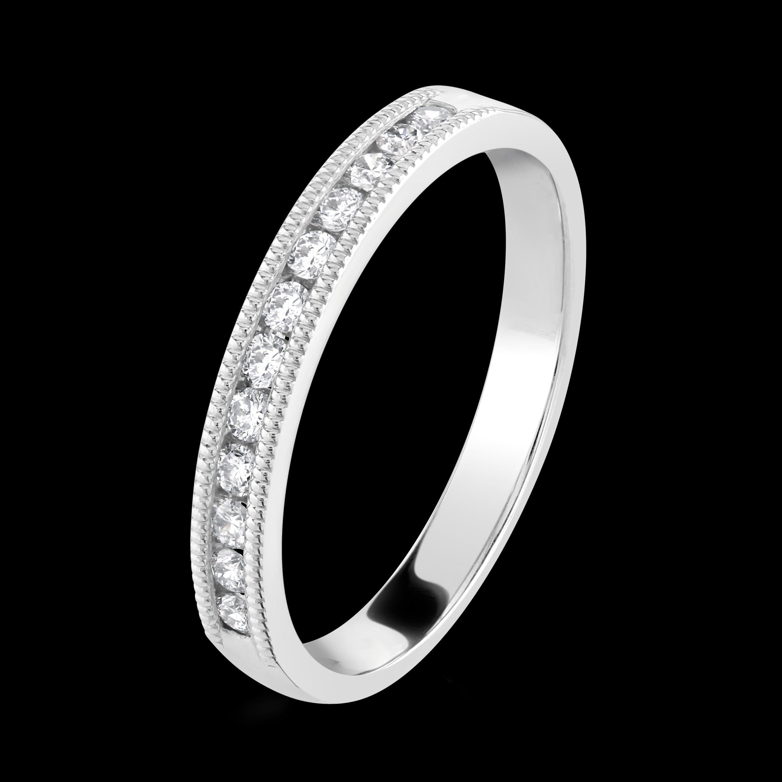 0.20ct Round Brilliant Cut Diamond Beaded Edge Channel Set Half Eternity 18ct White Gold Ring