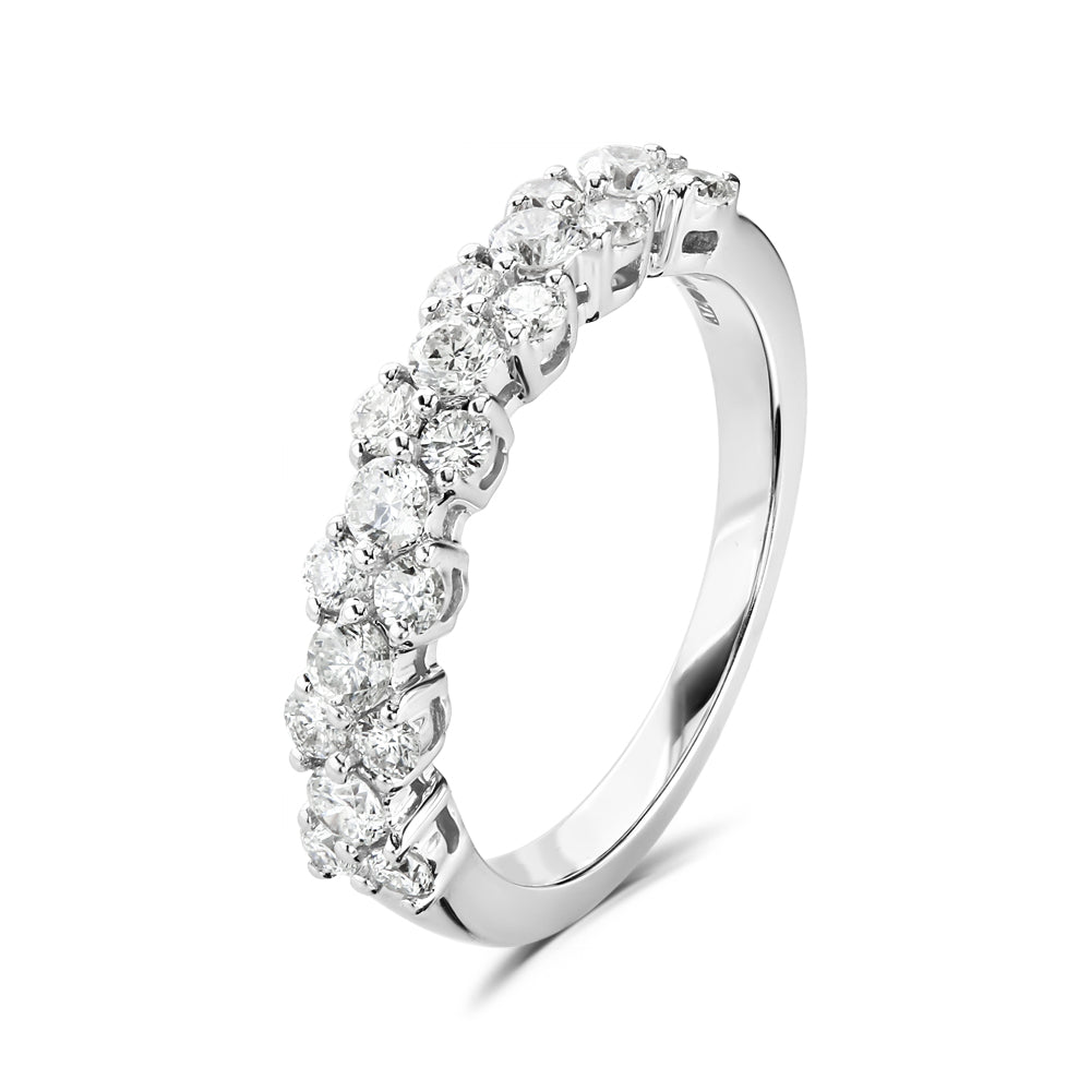 0.75ct Round Brilliant Cut Diamond 3-Row Claw Set 18ct White Gold Half Eternity Ring